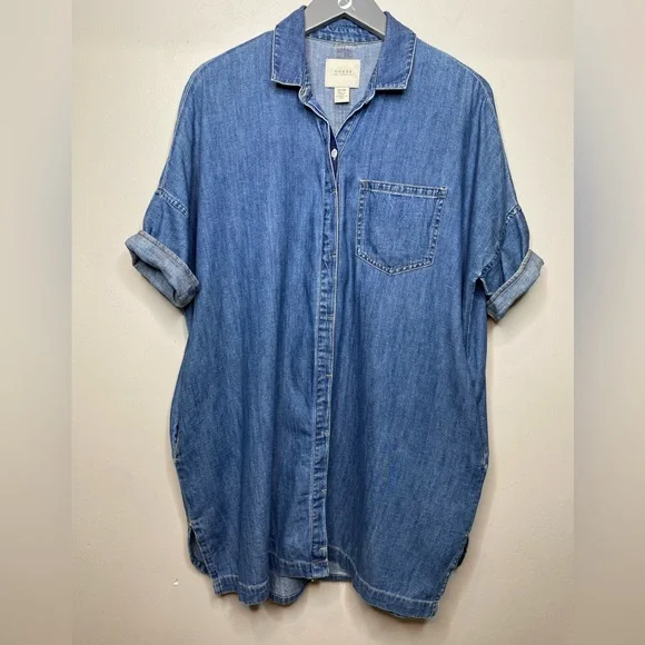 Guess Longline Button Down Denim Tunic. - Picture 6 of 8